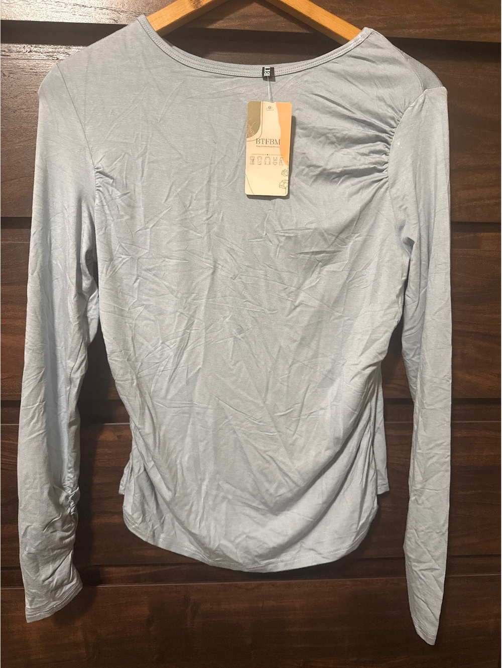 BTFBM Light Blue Long Sleeve Shirt with Ruched Detail size L